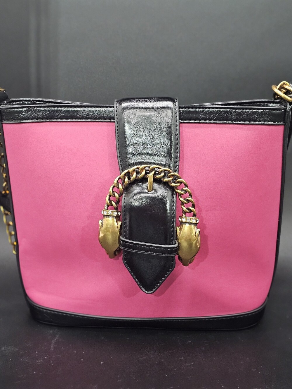 Betsey Johnson Leather-Trim Pink Shoulder Bag with Gold Chain Accent